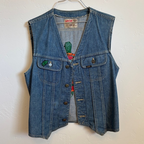 Vintage 70s Turtle Kitschy Handmade Crewel Lee Denim Jean Vest Hippie OOAK - Picture 8 of 14